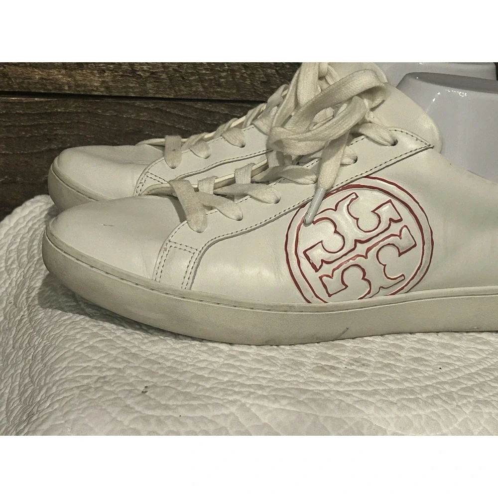 Tory Burch T-Logo White Leather Trim Suede Sneaker‎ 60847 Women's Size 10M